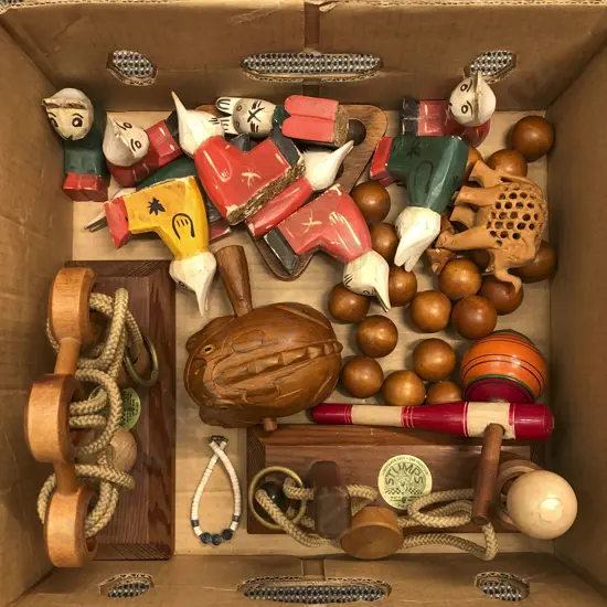 Boxed of Assorted Vintage Wooden Games etc