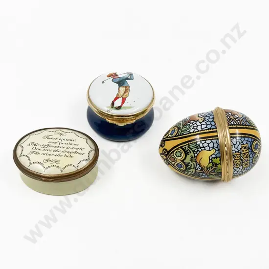 Two Halcyon Days Enamel Trinket Boxes & One Other
