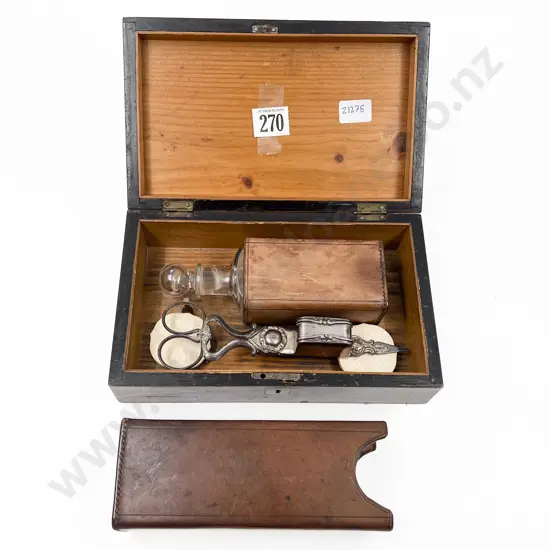Medicine Bottle in Case and Candle Snuffers etc