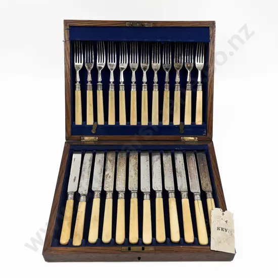 Cased S/P Bone Handled Cutlery Set with S/S Rim