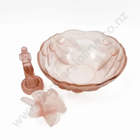 Pressed Glass Bowl with Figural Flower Frog and Flower