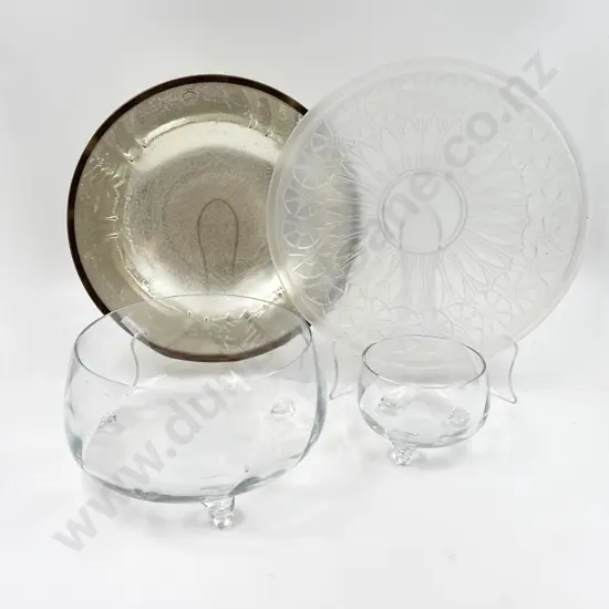 Pressed Glass Shallow Bowl Together with Three Other Glass Pieces