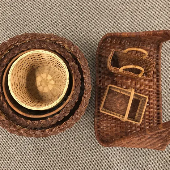 Box of Assorted Wicker Baskets etc