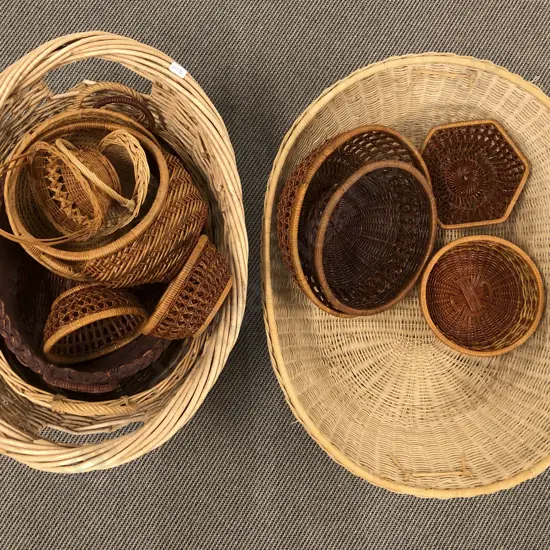 Box of Assorted Wicker Baskets etc
