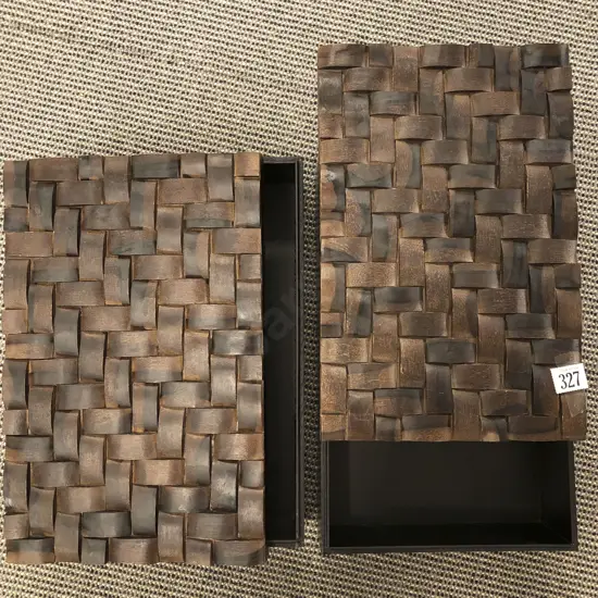 Two Large Decorator Boxes with Plaited Wooden Lids