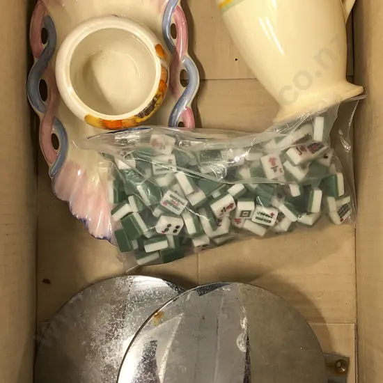 Box of Assorted Including Clarice Cliff and Large Vintage Door Handles