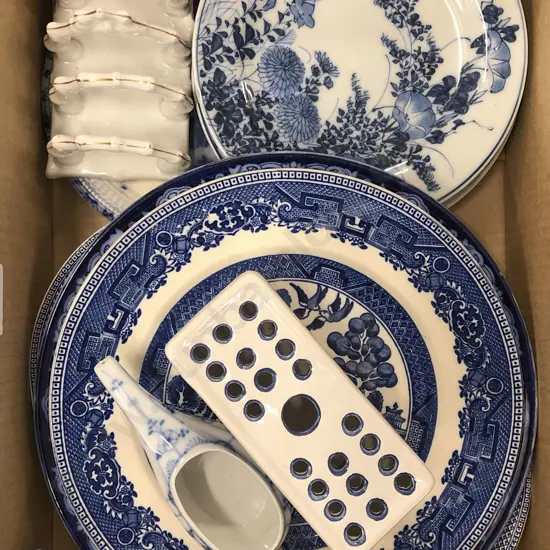 Box of Assorted Blue and White China