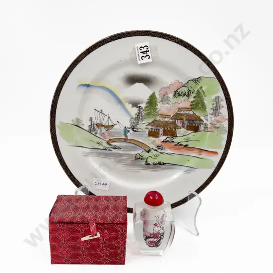 Interior Painted Snuff Bottle and Japanese Plate
