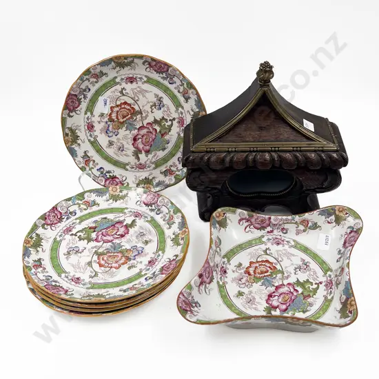 Vintage Wooden Display Case together with Assorted China