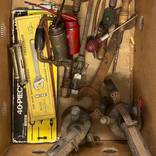 Box of Assorted Vintage Tools etc