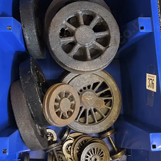 Box of Assorted Cast Metal Wheels