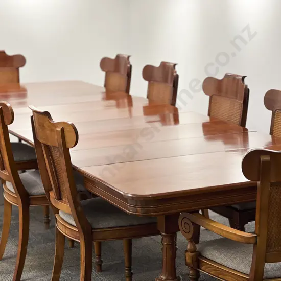 Large Mahogany Extension Dining Table with Ten Grange Dining Chairs comprising eight single and Two Carvers