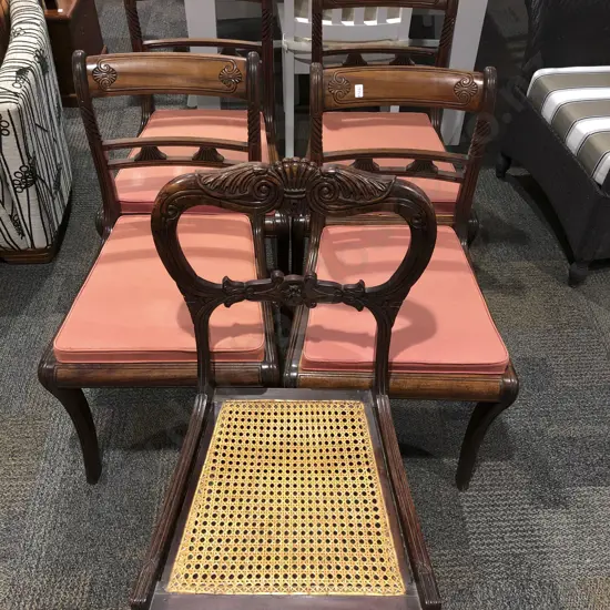 Harlequin Set of Five Antique Dining Chairs