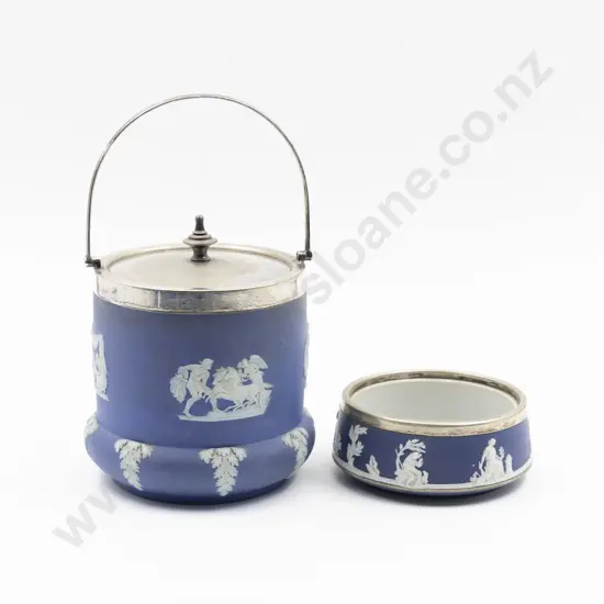 Late C19th Wedgwood Blue Jasperware Biscuit Barrel