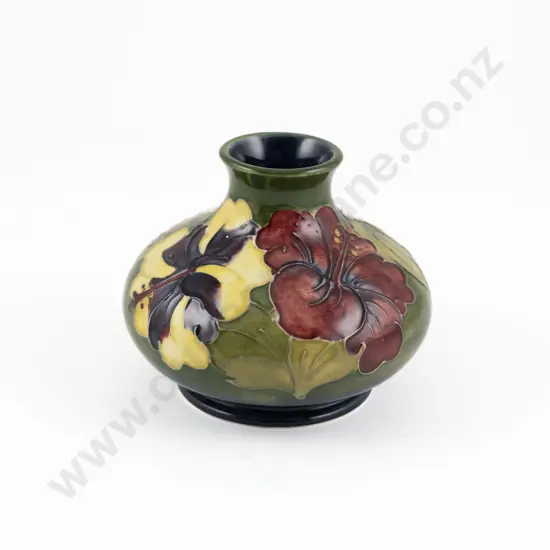 Walter Moorcroft Hibiscus Pattern Squat Circular Vase