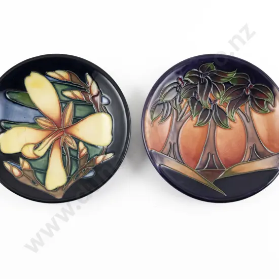 Two Modern Moorcroft Coasters in Panache & New Forest Patterns