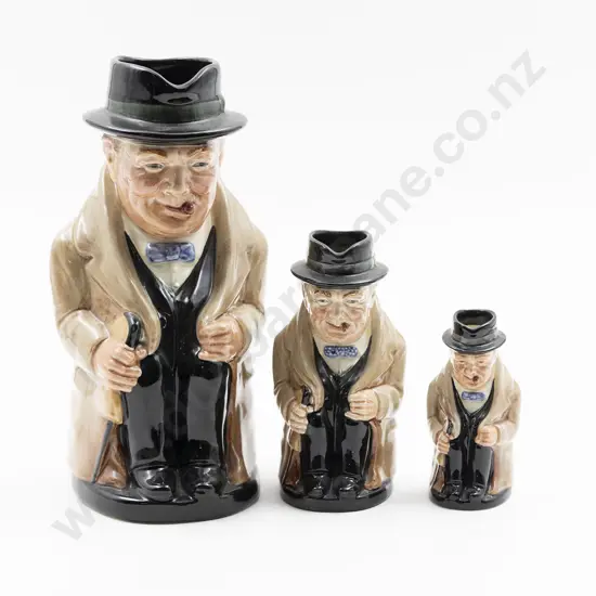 Set Of Three Graduated Royal Doulton Winston Churchill Jugs