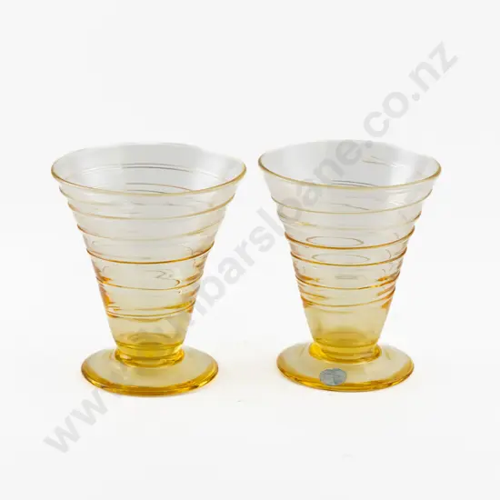 Pair Of Whitefriars Amber Spiral Ribbon Pattern Vases