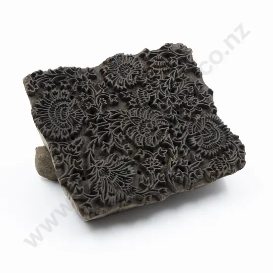 Antique Carved Wooden Floral Patterned Textile Printing Block