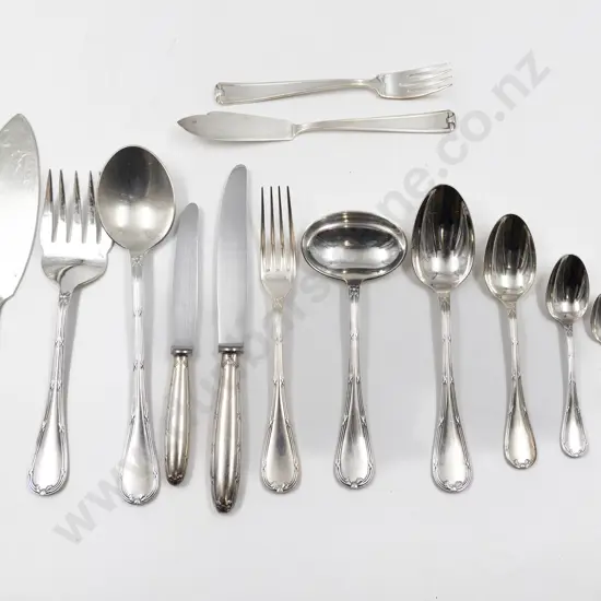 Vintage Christofle Of Paris "Rubans" Pattern 141pce Silver Plate Three Drawer Canteen Of Cutlery