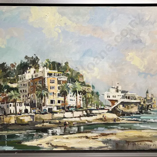Seaside Town - Oil on Canvas - Signed Indistinctly