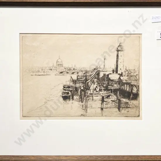 Sydney Loy - Thames from Waterloo Bridge - Etching
