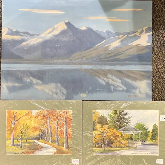 Ian Lewis - Mountain Scape - Together with Two M.W. Lewis W/C