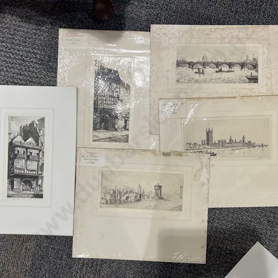 Five J. H. Wiley Etchings (Unframed)