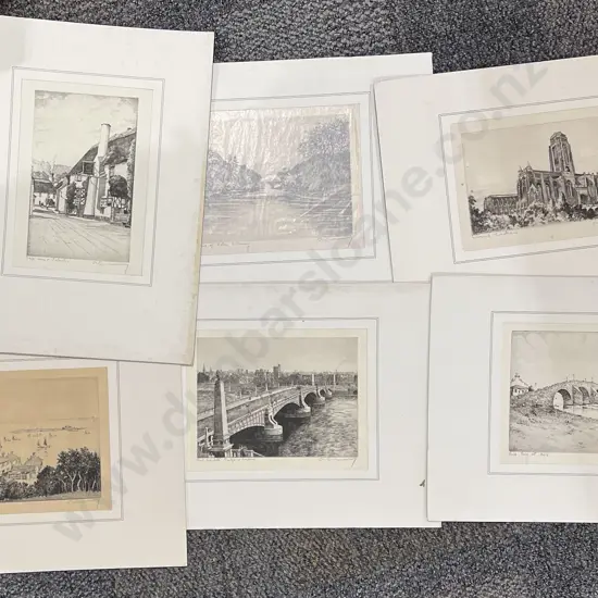 Six A. Simes Etchings (Unframed)