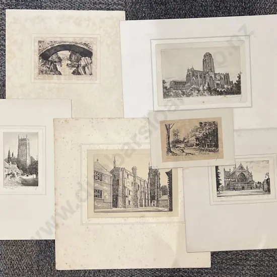 Six A. Simes Etchings (Unframed)
