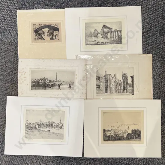 Six A. Simes Etchings (Unframed)