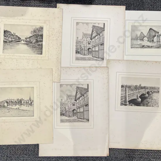 Six A. Simes Etchings (Unframed)