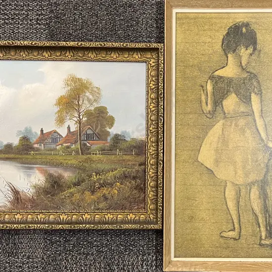 H. Levey - Oil on Board Together with Picasso Print