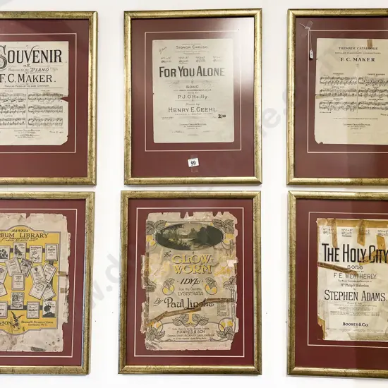 Six Framed Vintage Song Sheets