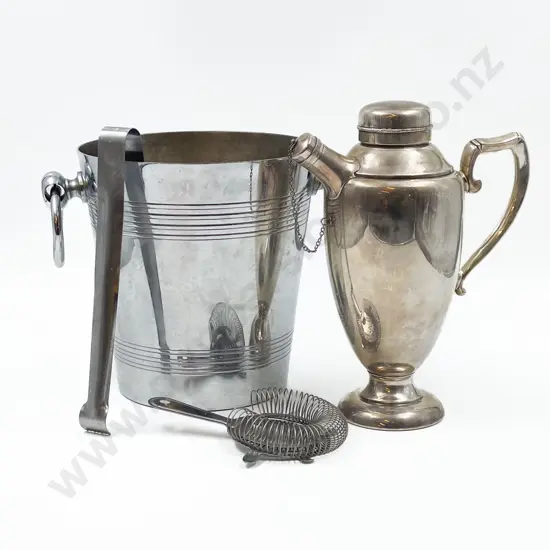 Ice Bucket with Tongs and Cocktail Strainer etc