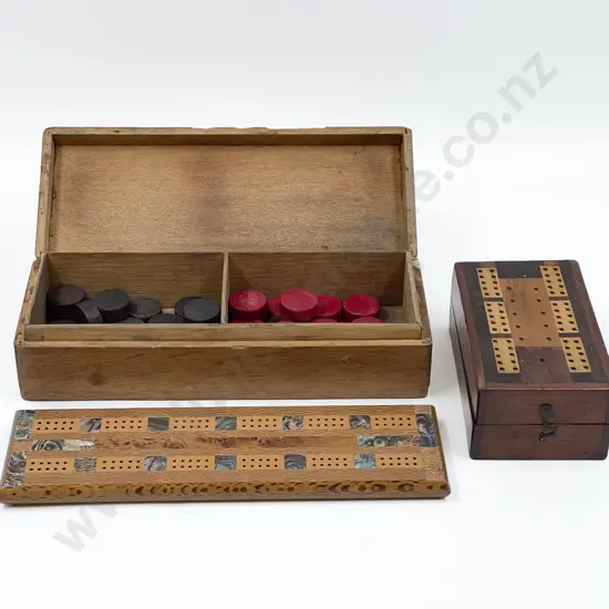 Cribbage Box and Board with Assorted Counters