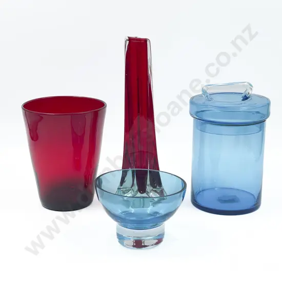 Two Whitefriars Ruby Vases with Two Others