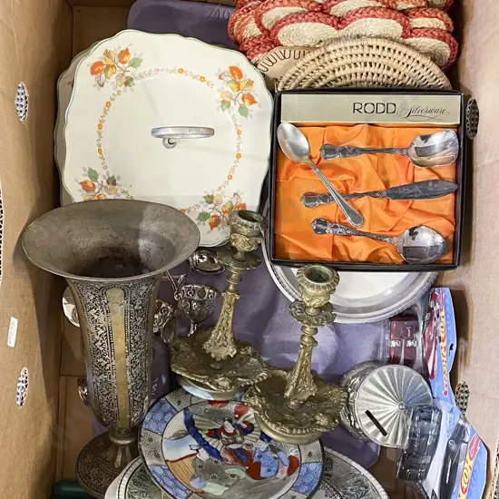 Quantality of Assorted Including Brass Candlesticks