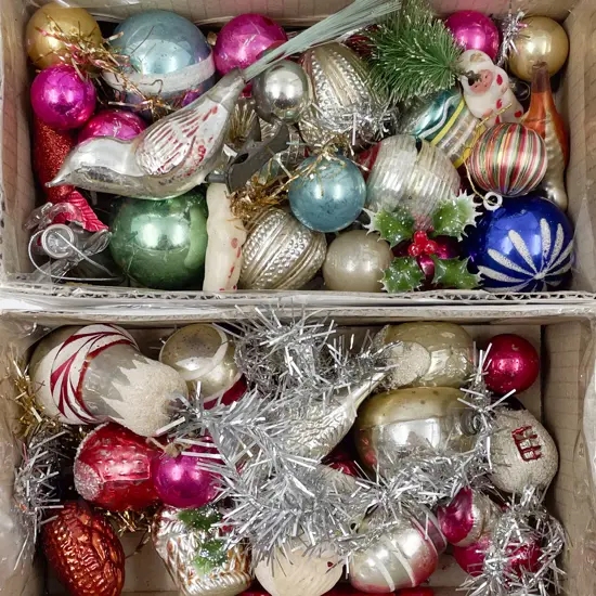 Two Small Boxes of Assorted Vintage Christmas Ornaments