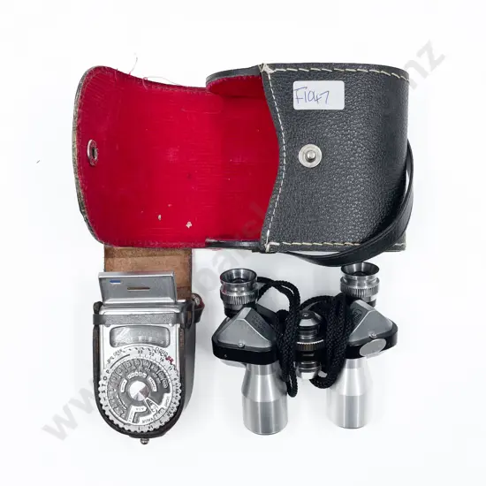 Cased Set of Small Binoculars Together with Light Meters