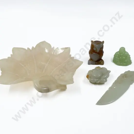 Jade & Quartz Handling Pieces and Leaf Dish