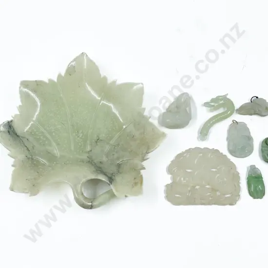 Jade & Quartz Handling Pieces and Leaf Dish