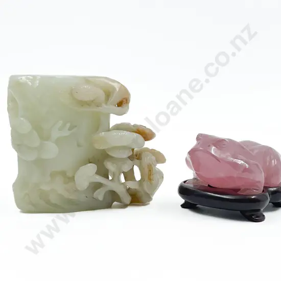 Rose Quartz Toad & Jade Vase