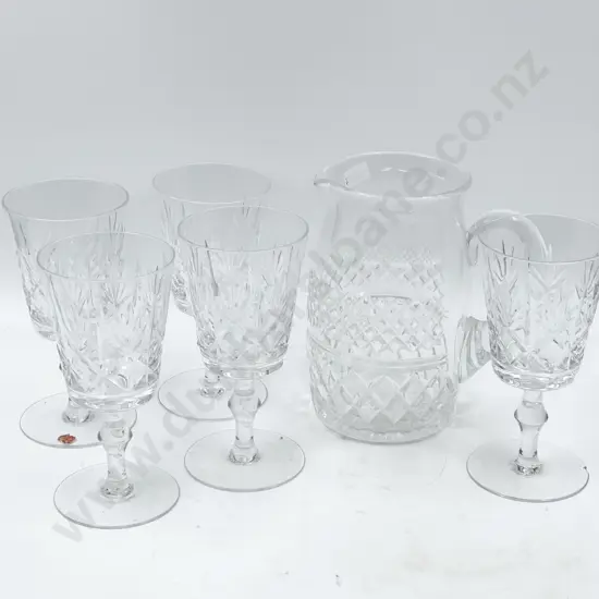 Five Crystal Glasses Together with Jug