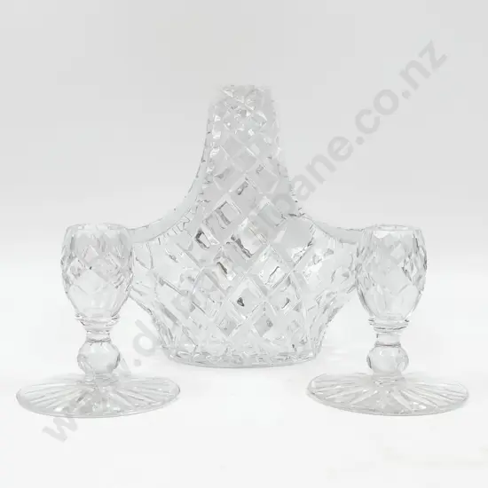 Pair of Webb & Corbett Candle Holders with Crystal Basket