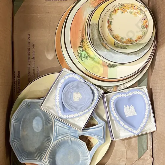 Box of Assorted China Including RD and Wedgwood