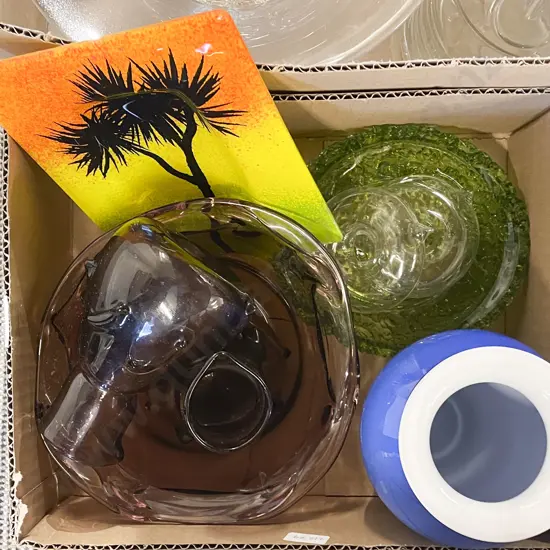 Box of Assorted Art Glass etc