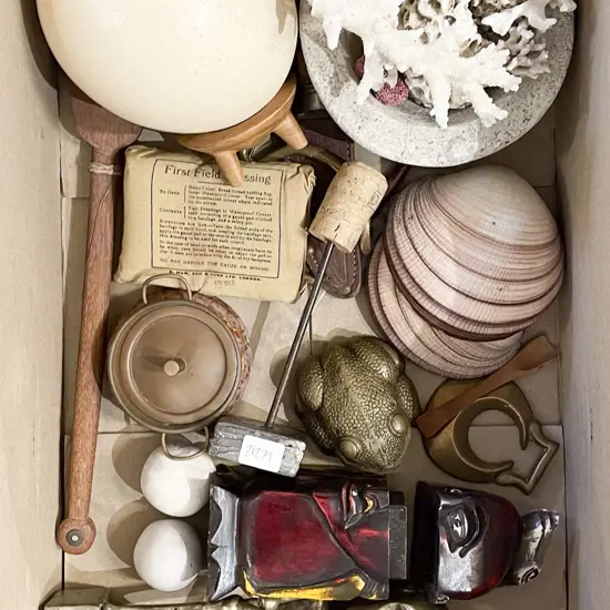 Box of Assorted Ornaments Together with Shells and Coral etc
