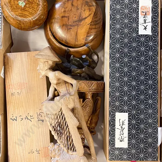 Box of Assorted woodware and Ornaments