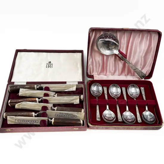 Boxed Horn Handled Steak Knife Set with Other Boxed Cutlery